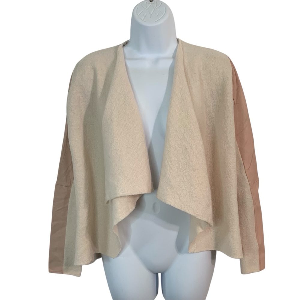 TED BAKER Gaeton 100% Leather & Wool Cropped Waterfall Jacket Sz 2/XS
